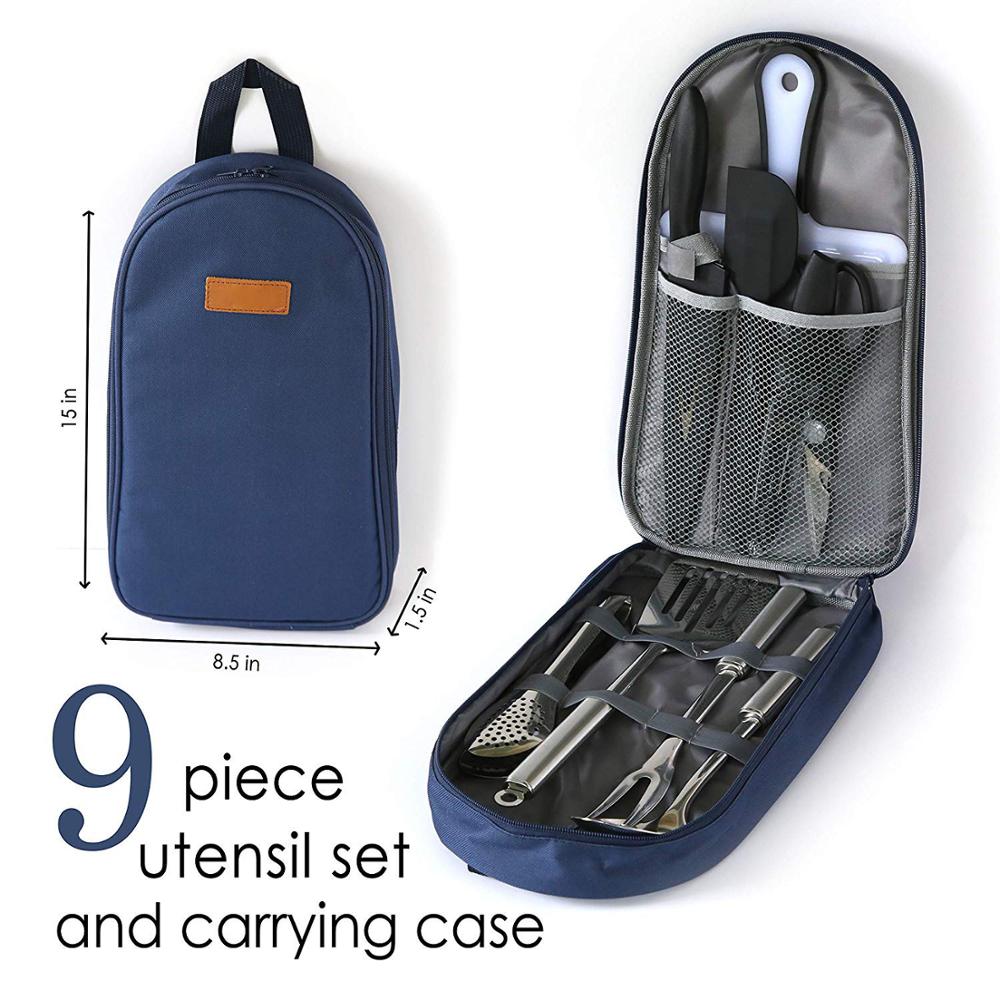 Juego de 9 organizadores de utensilios de cocina para campamento | Utensilios de cocina de acero inoxidable