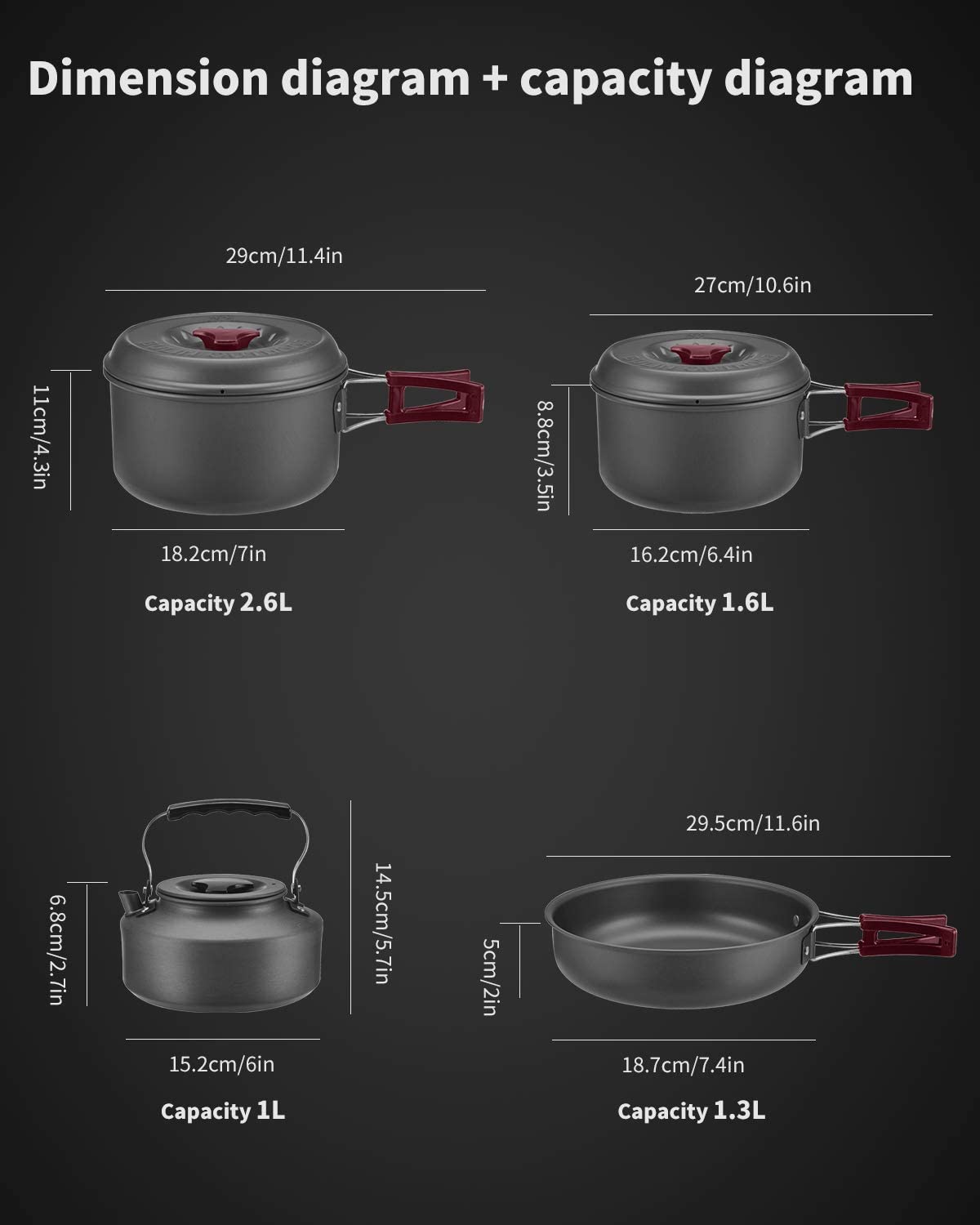 Juego de utensilios de cocina para acampar al aire libre, 4 piezas, 2 ollas, 1 sartén, 1 tetera