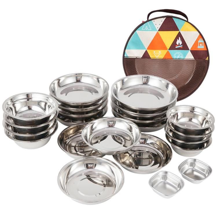 Juego de 22 platos de cena para acampar de acero inoxidable 304