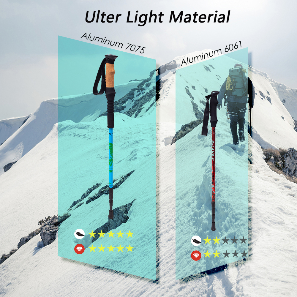 Bastones de trekking para acampar telescópicos de aluminio 3 de 7075 secciones