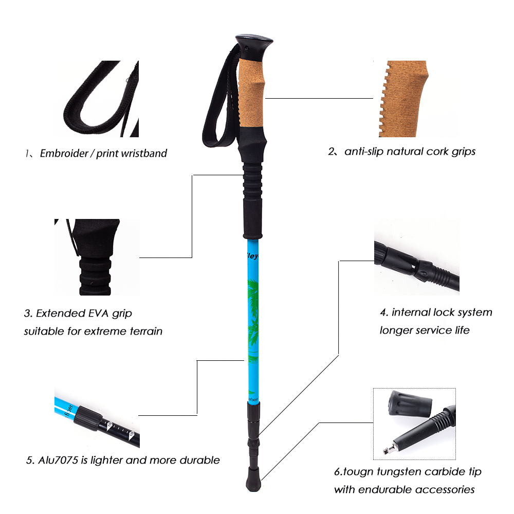 Bastones de trekking para acampar telescópicos de aluminio 3 de 7075 secciones