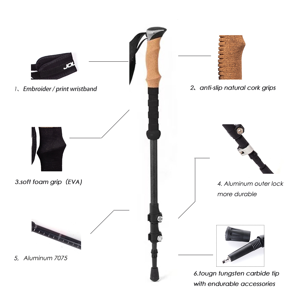 Bastón de trekking ultraligero de aluminio para escalada al aire libre