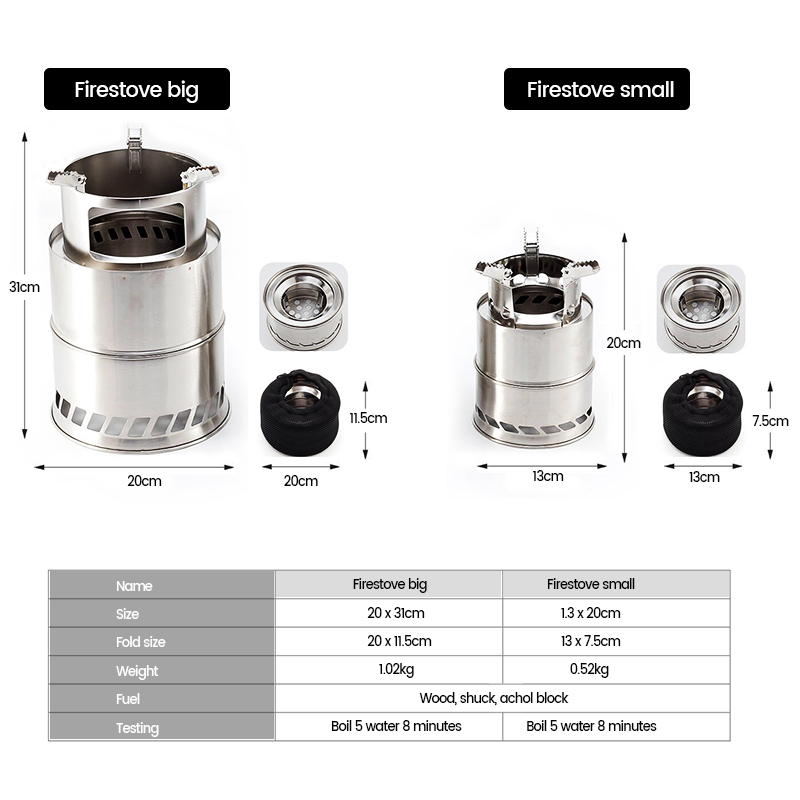 Estufa de leña plegable portátil de acero inoxidable