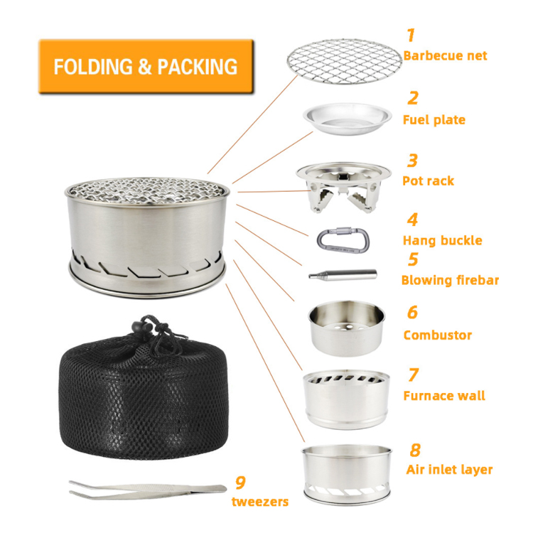Estufa de leña plegable portátil de acero inoxidable