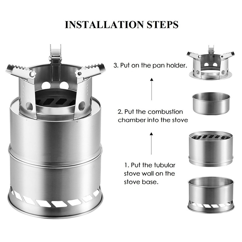 Estufa de leña plegable portátil de acero inoxidable