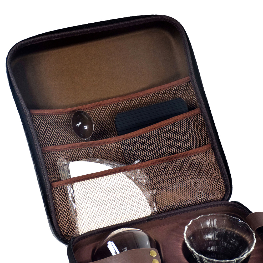 Juego de molinillo de café manual para acampar al aire libre con bolsa de transporte