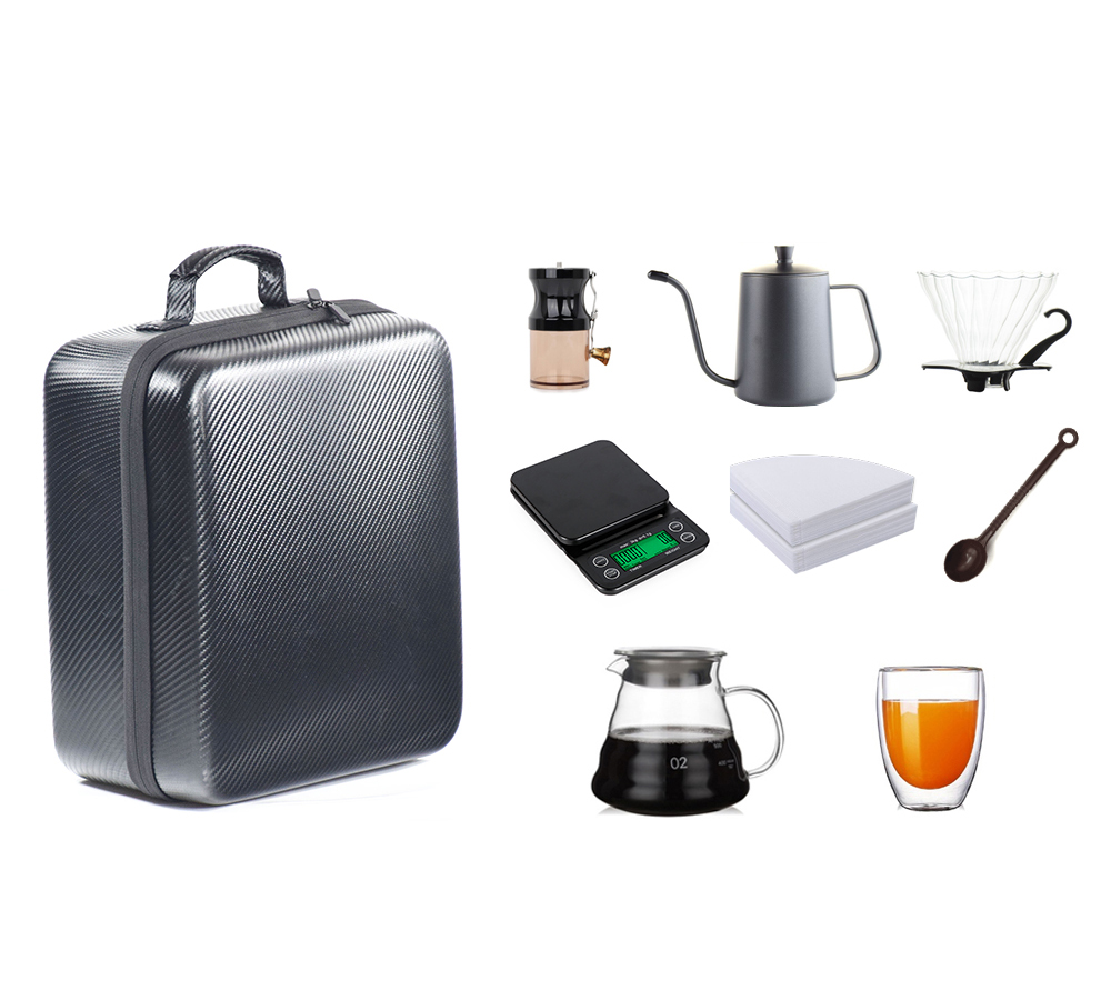 Juego de molinillo de café manual para acampar al aire libre con bolsa de transporte