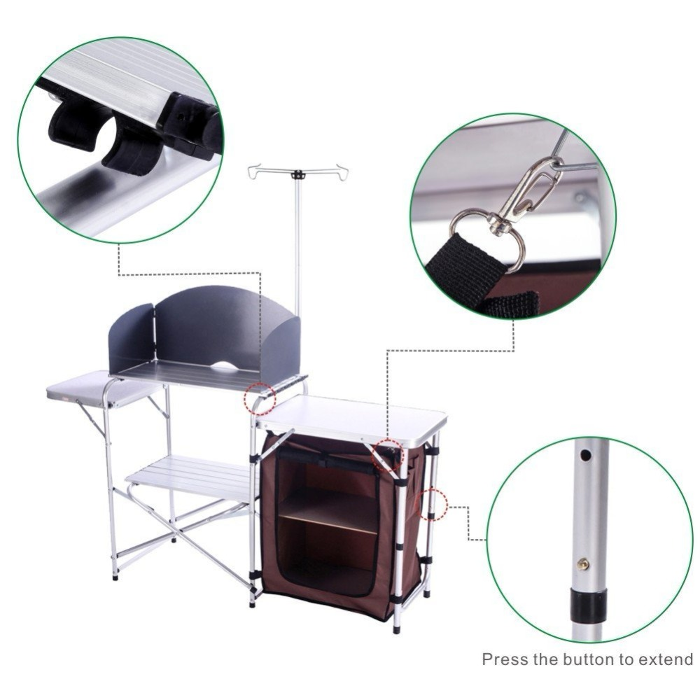 Mesa de cocina para acampar al aire libre con organizador de almacenamiento