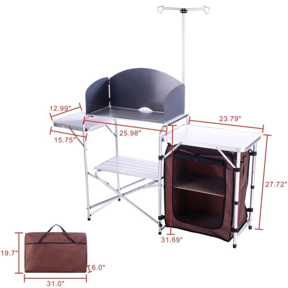 Mesa de cocina para acampar al aire libre con organizador de almacenamiento