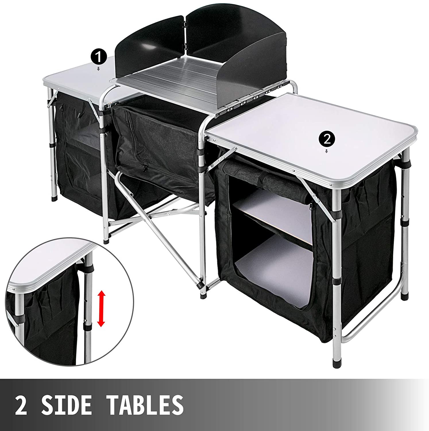 Mesa de cocina portátil para picnics y barbacoa de campamento con armario de almacenamiento