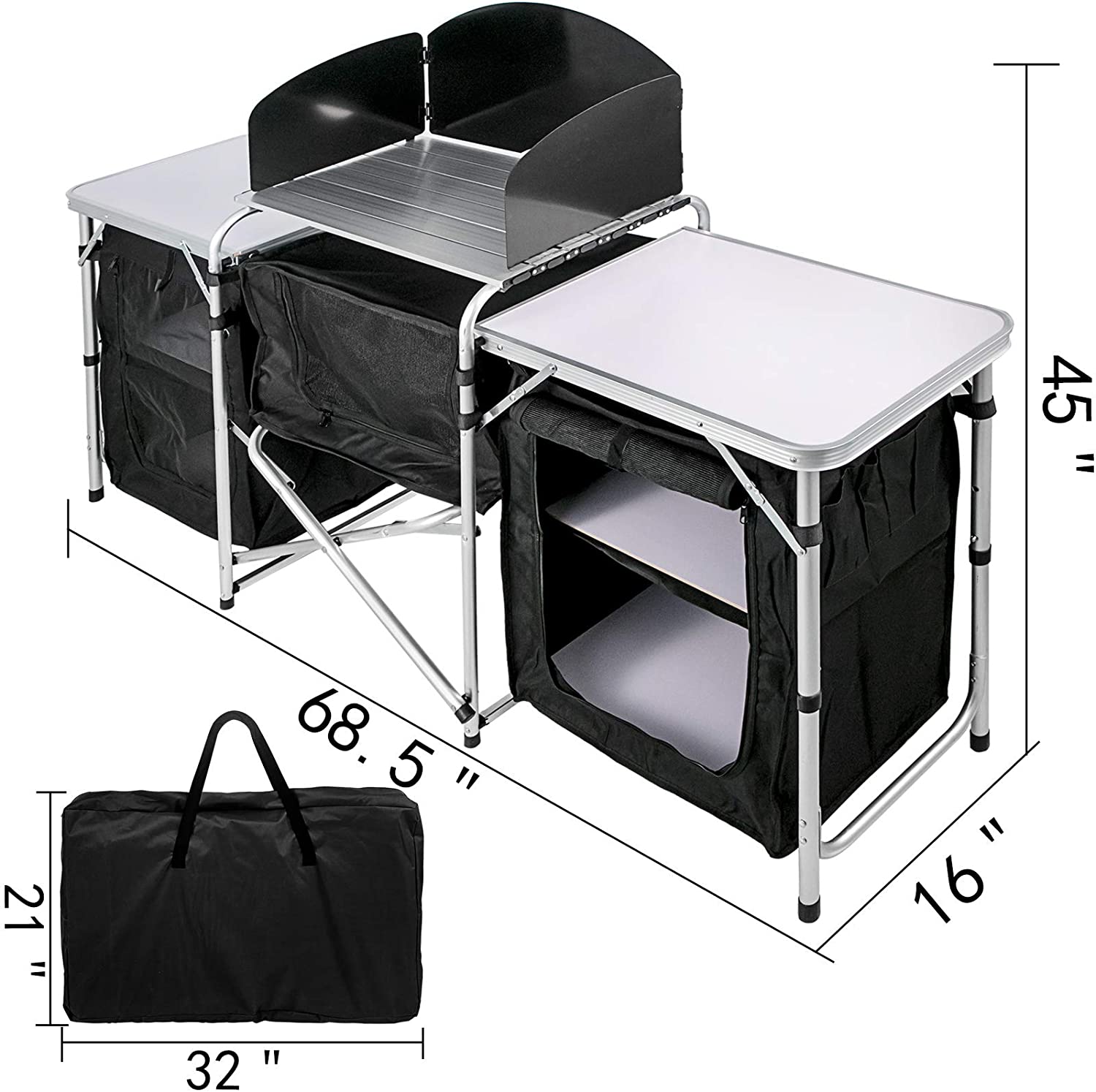 Mesa de cocina portátil para picnics y barbacoa de campamento con armario de almacenamiento