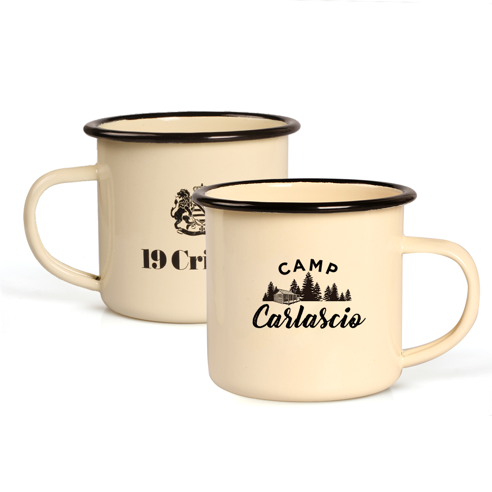Tazas de camping al aire libre esmaltadas de 250 a 450 ml: taza para beber con impresión personalizada