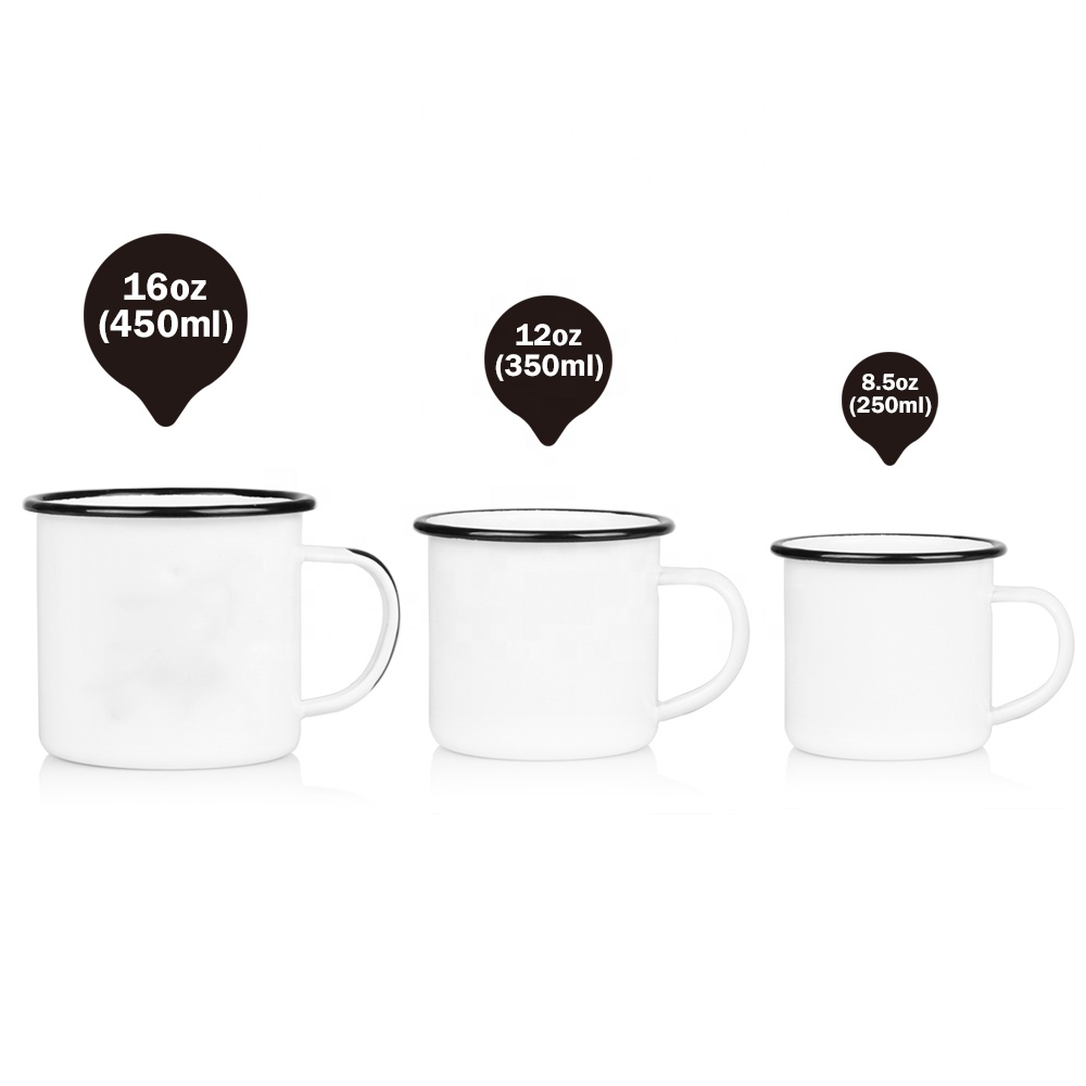 Tazas de camping al aire libre esmaltadas de 250 a 450 ml: taza para beber con impresión personalizada