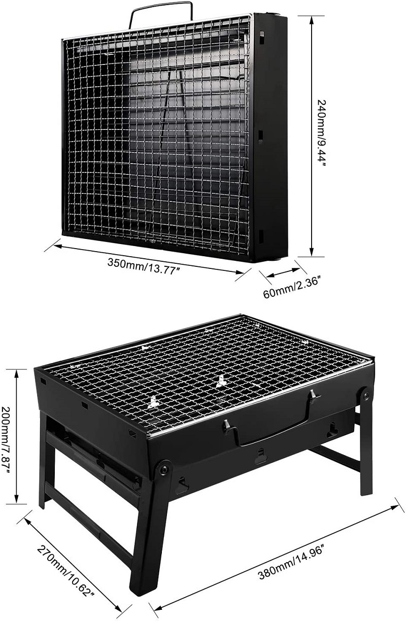 Parrilla de barbacoa plegable portátil para acampar al aire libre de color negro