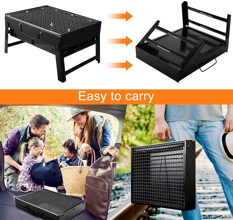Parrilla de barbacoa plegable portátil para acampar al aire libre de color negro