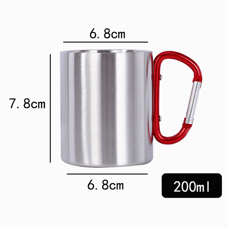 Vasos de agua para acampar de pared doble de 200/300 ml, tazas de café con asa de mosquetón