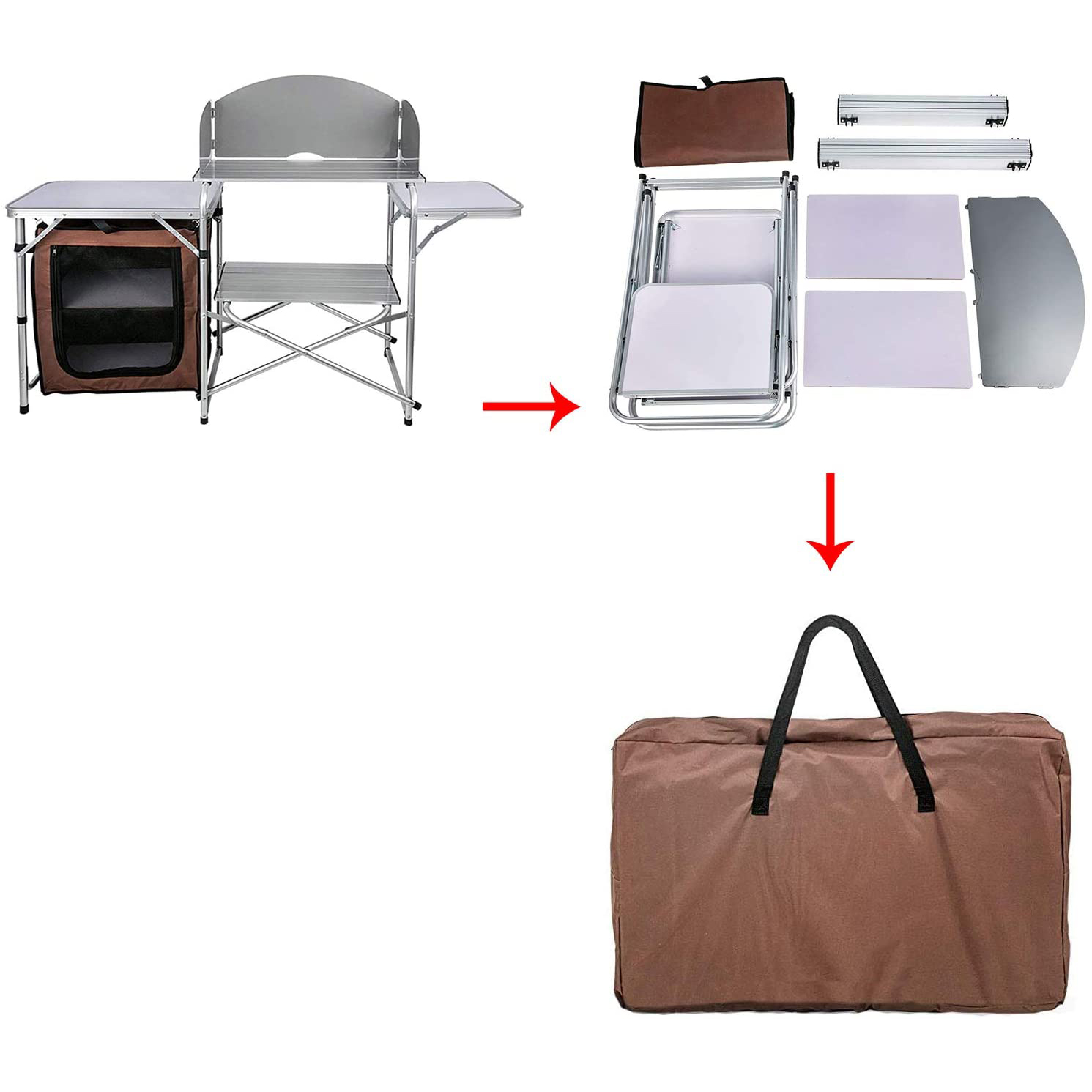 Mesa de cocina para acampar al aire libre con organizador de almacenamiento