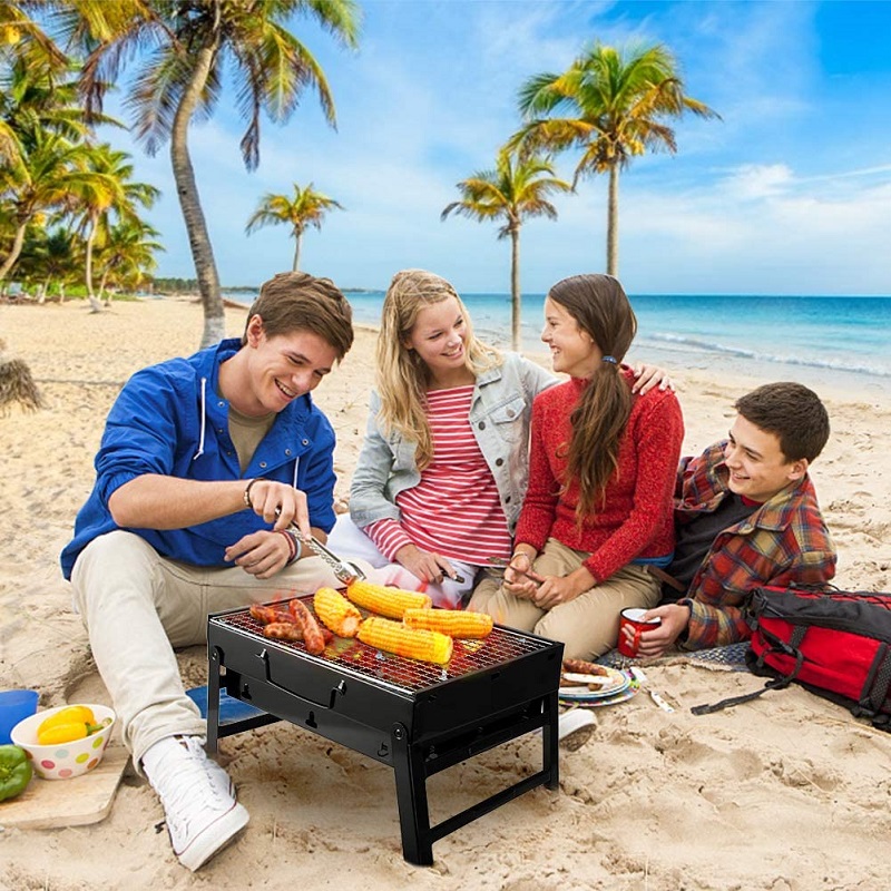 Parrilla de barbacoa plegable portátil para acampar al aire libre de color negro
