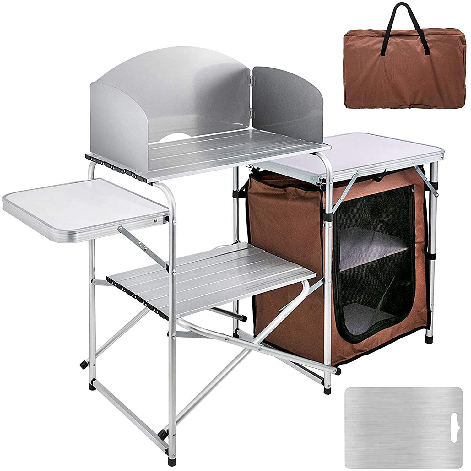 Mesa de cocina para acampar al aire libre con organizador de almacenamiento