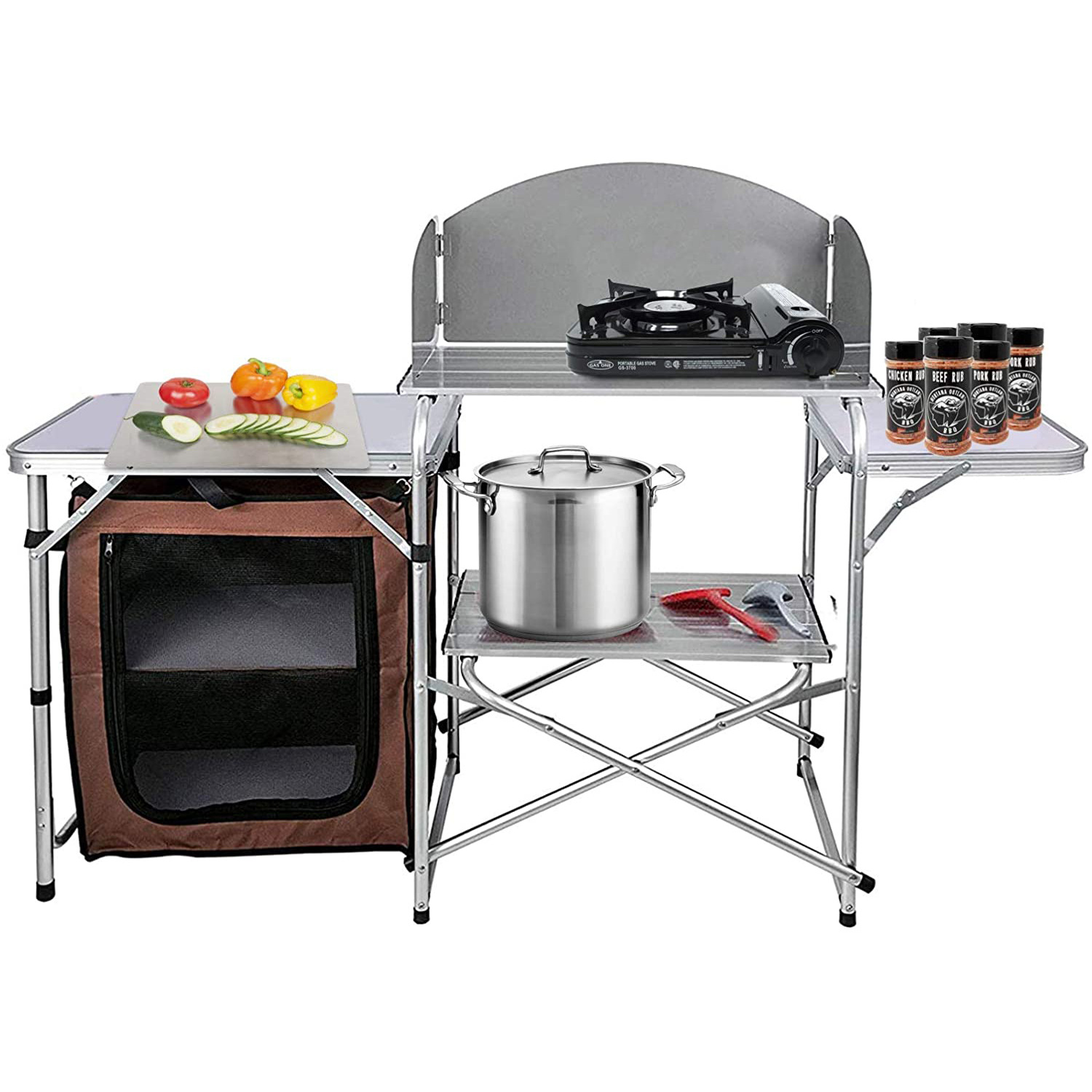 Mesa de cocina para acampar al aire libre con organizador de almacenamiento