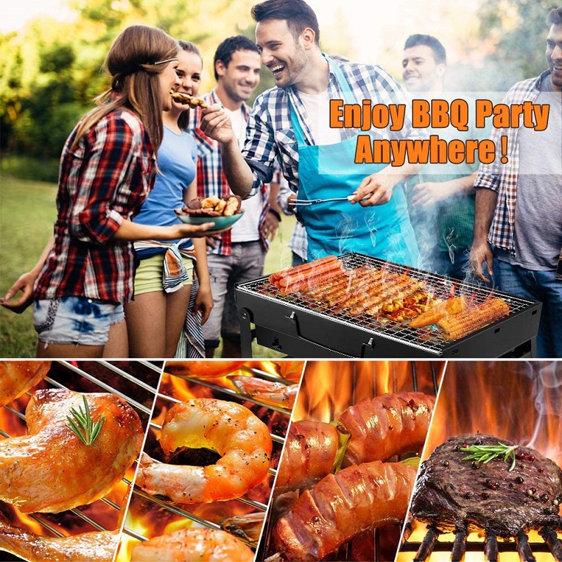 Parrilla de barbacoa plegable portátil para acampar al aire libre de color negro