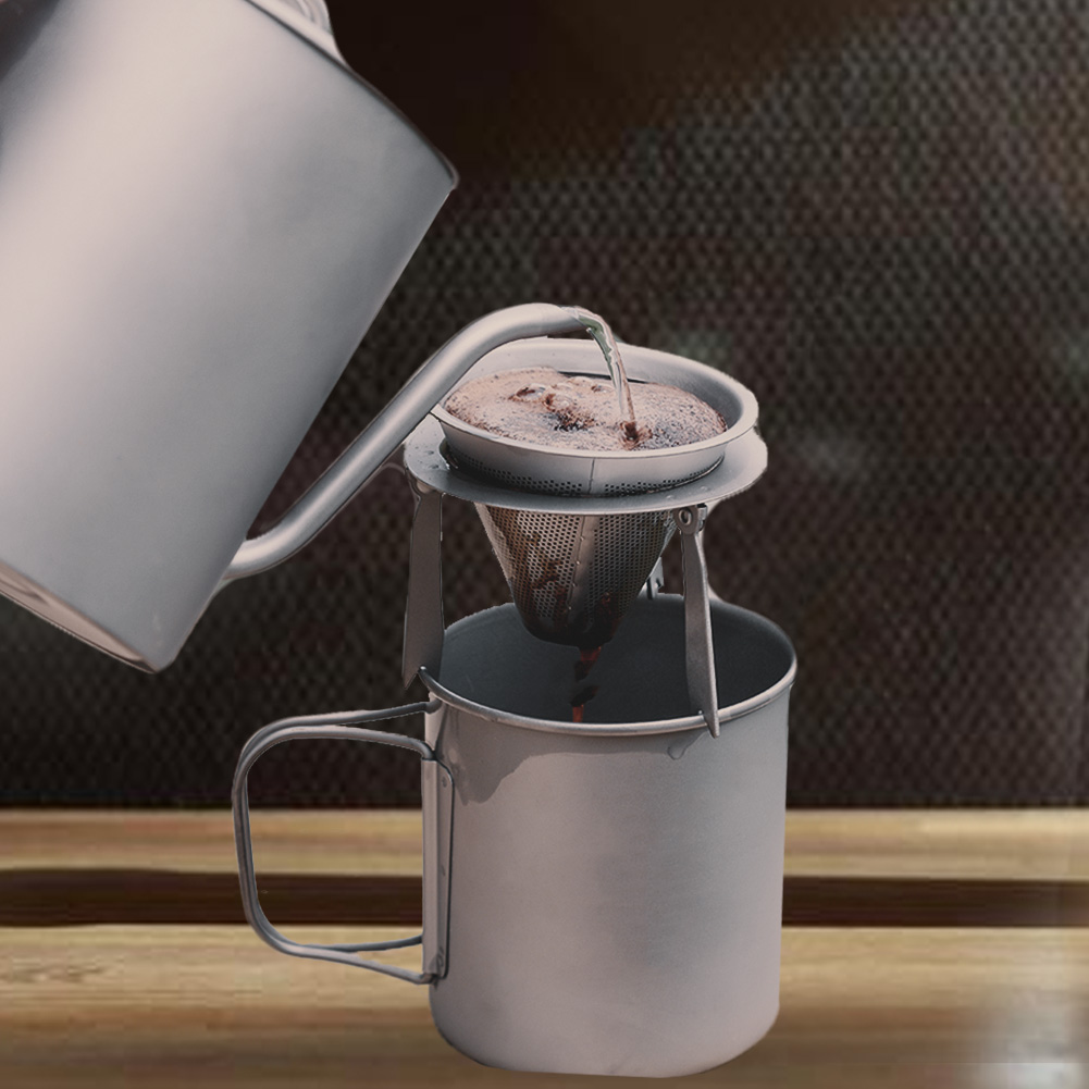 Gotero con filtro de café de viaje de titanio, malla de café desmontable con soporte