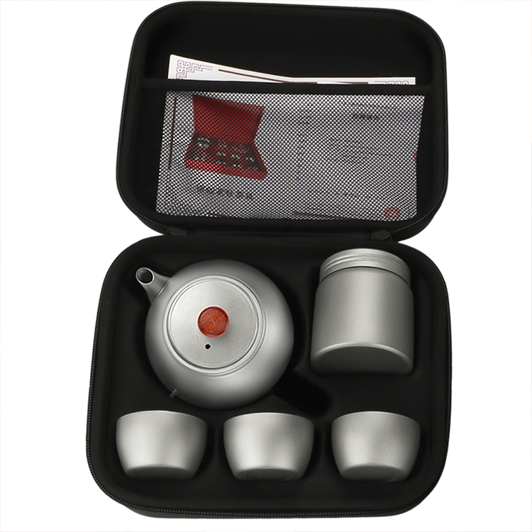 Juego de tetera de titanio para exteriores con 1 tetera, 1 lata de té y 3 tazas