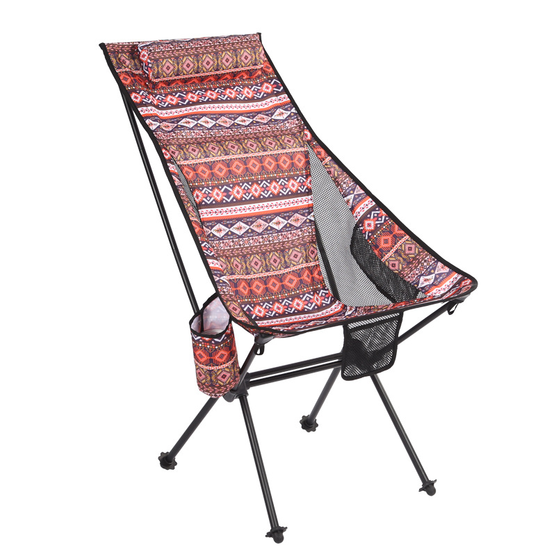 Silla de playa portátil para acampar con tela étnica colorida