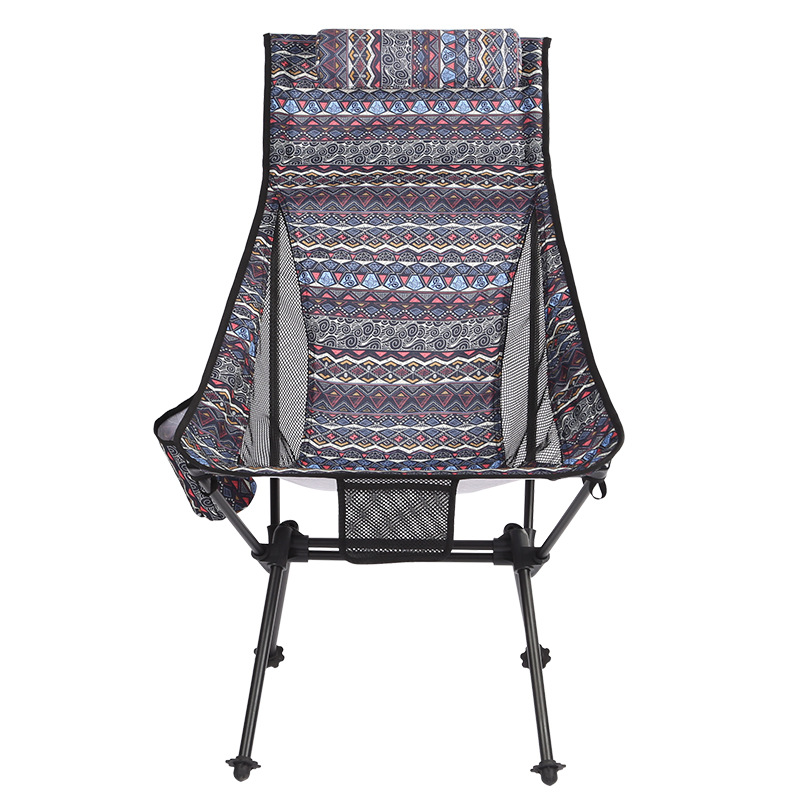 Silla de playa portátil para acampar con tela étnica colorida
