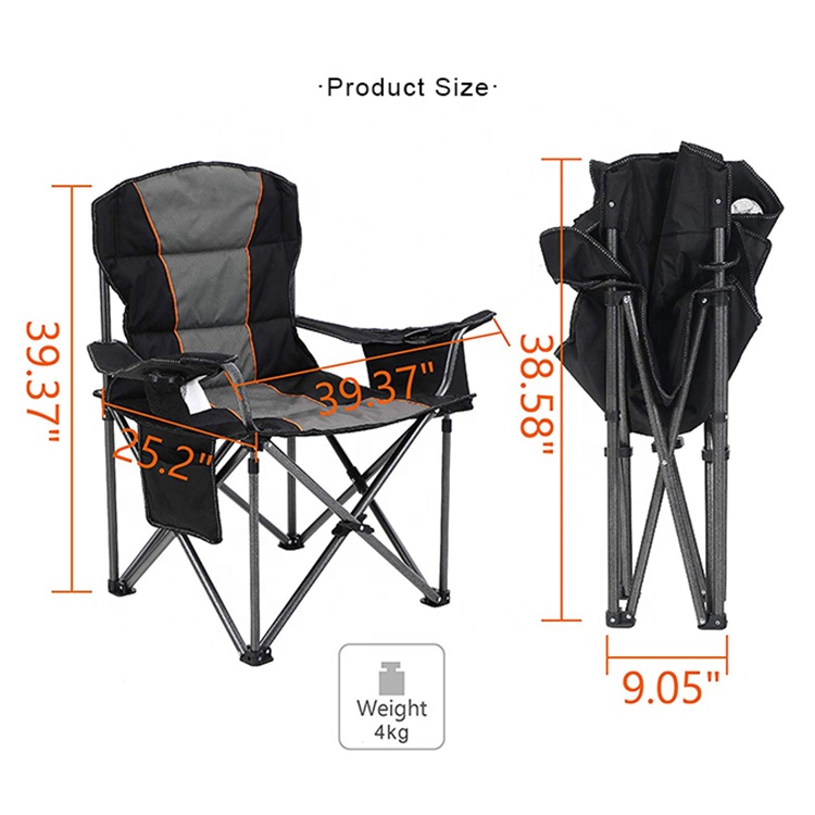 Silla plegable para playa, acolchada y resistente para acampar, con estructura de acero y portavasos