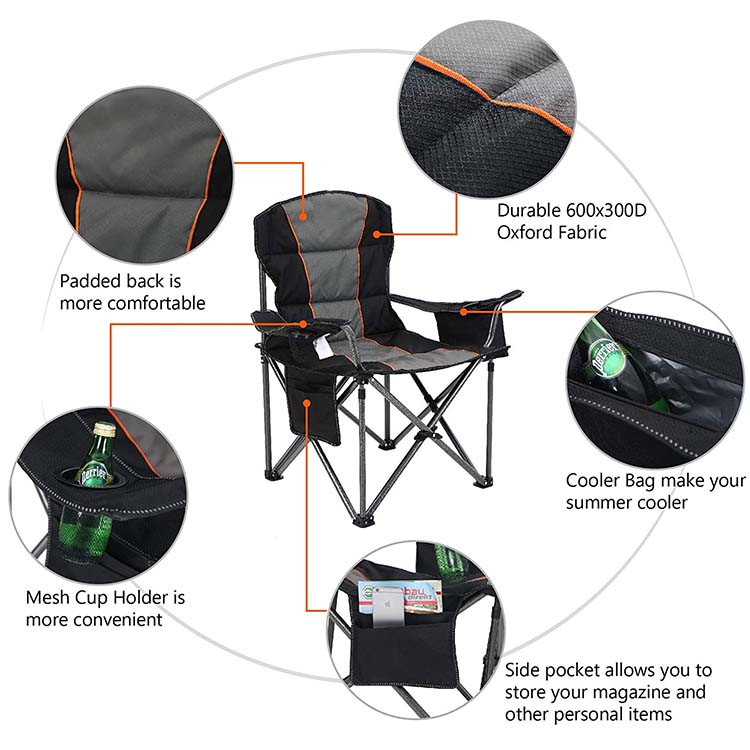 Silla plegable para playa, acolchada y resistente para acampar, con estructura de acero y portavasos