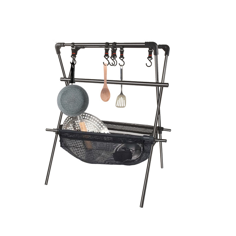 Perchero para colgar utensilios de cocina de camping de varias capas, percha de aluminio con soporte triangular