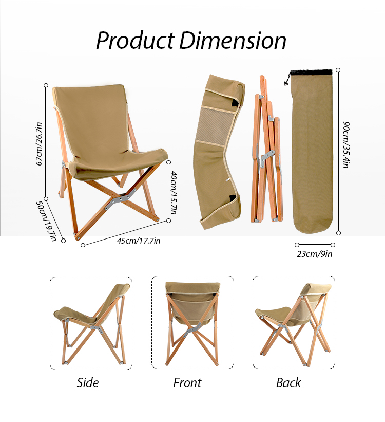 Silla de camping de madera con madera de haya y lona