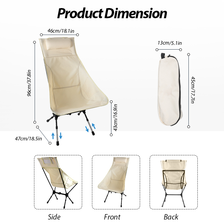 Silla plegable ultraligera para exteriores con respaldo alto