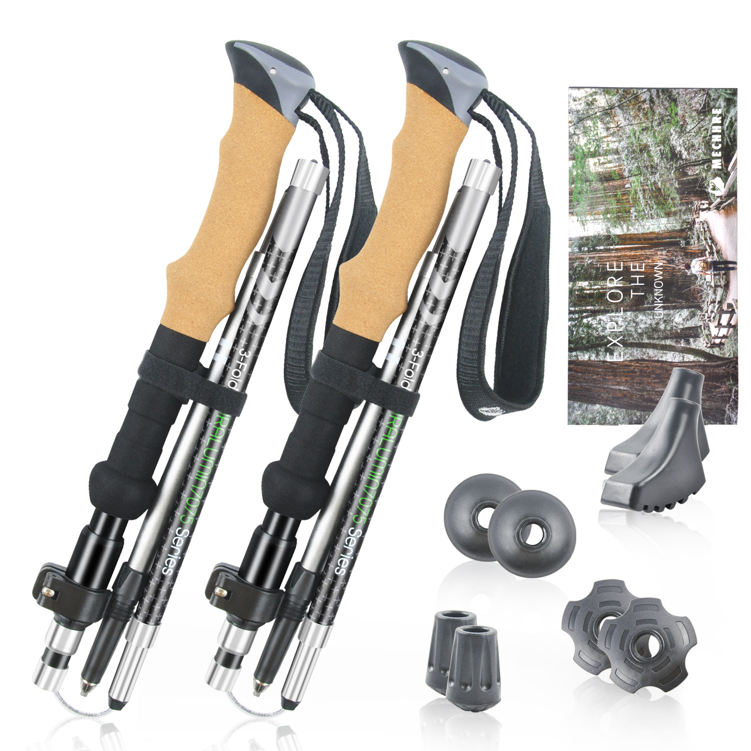 Bastones de trekking plegables con mango de madera