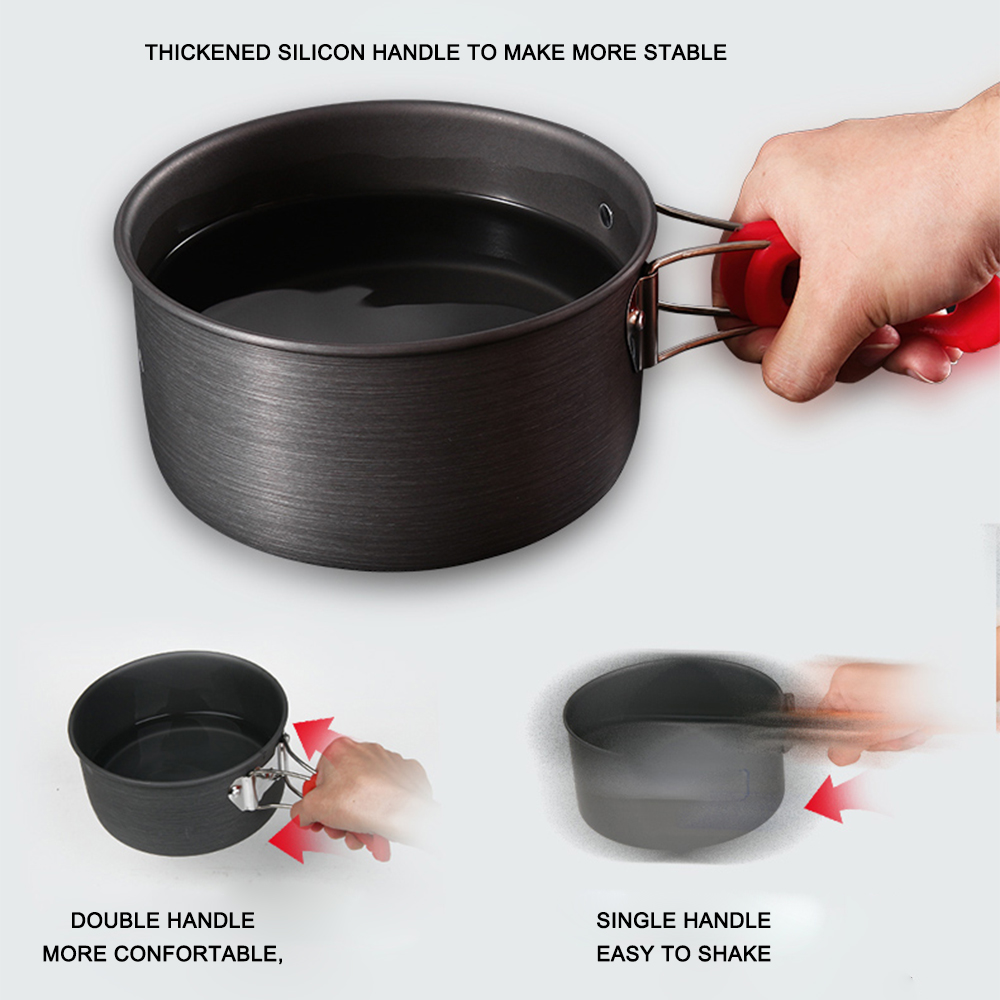 Juego de utensilios de cocina de aluminio para acampar al aire libre