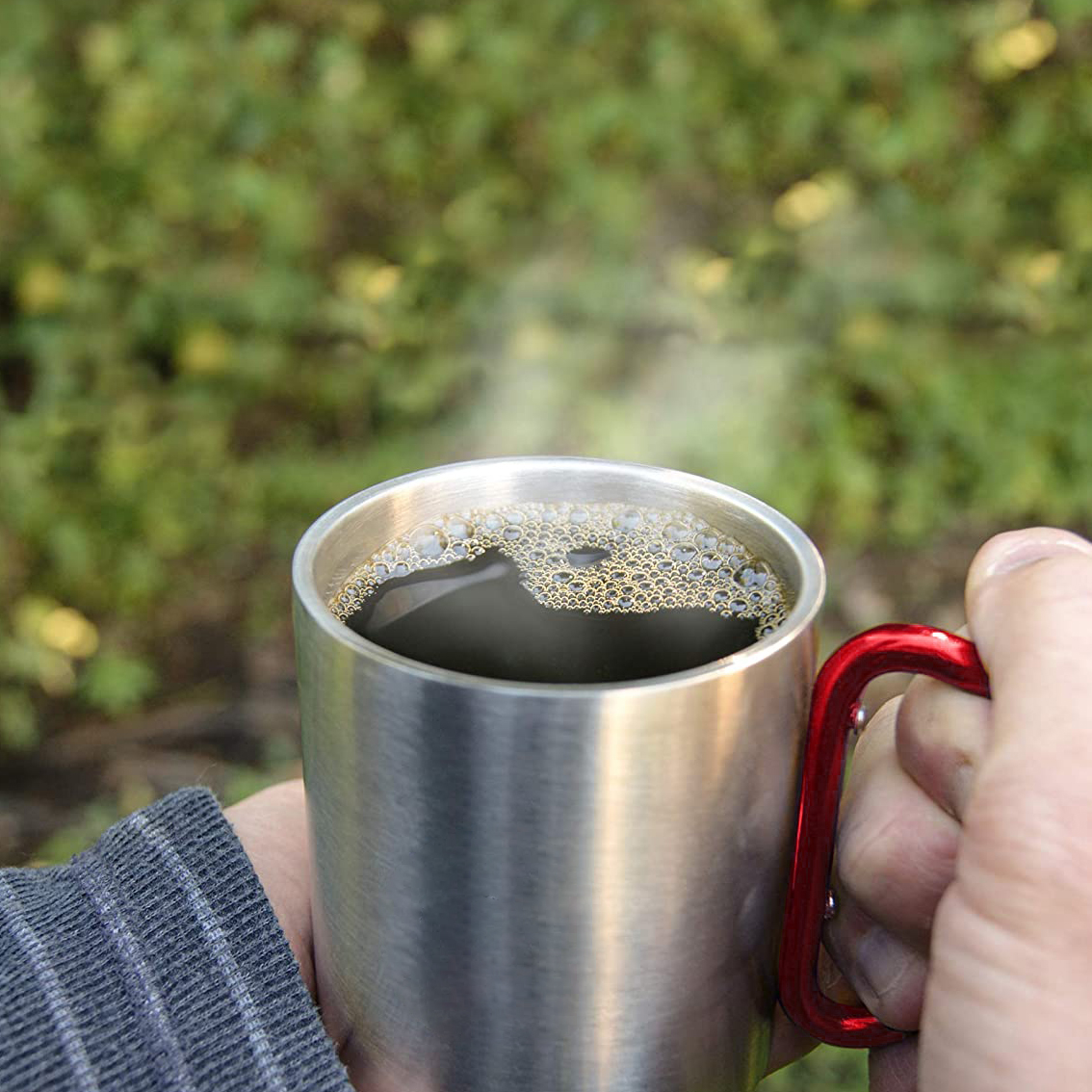 Taza de café de acero inoxidable de doble pared de 450 ml para acampar al aire libre