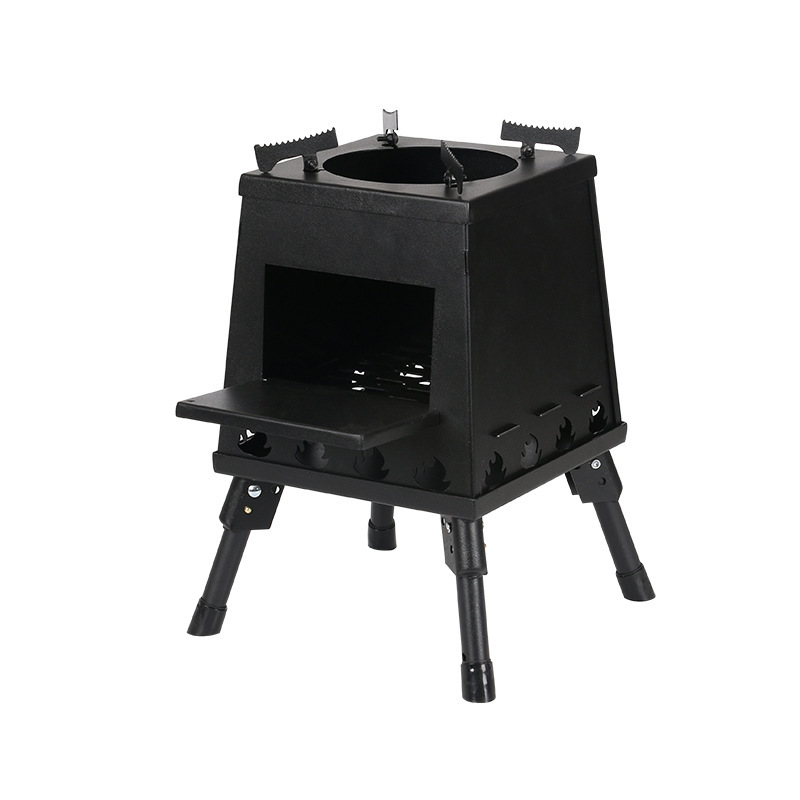 Estufa de leña y carbón portátil y plegable para acampar con soporte telescópico
