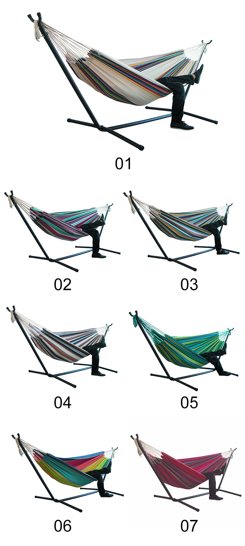 Hamaca portátil colorida para exteriores con soporte para acampar y hacer senderismo