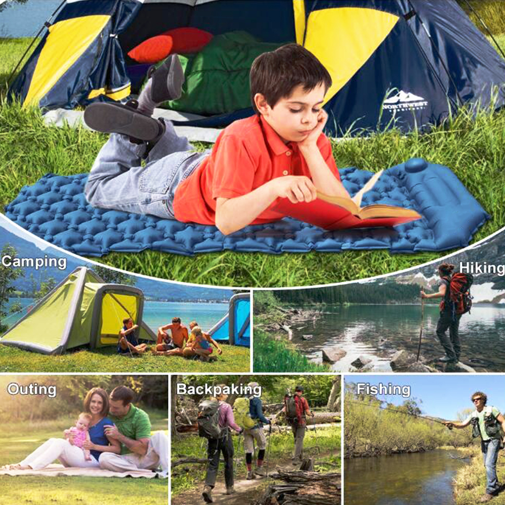Colchón de aire para dormir al aire libre para acampar con almohada