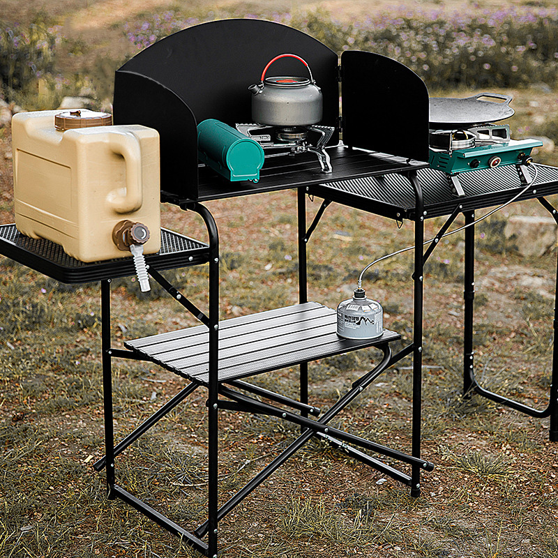 Estación de cocina para acampar al aire libre, mesa de cocina plegable para barbacoas, fiestas y picnics