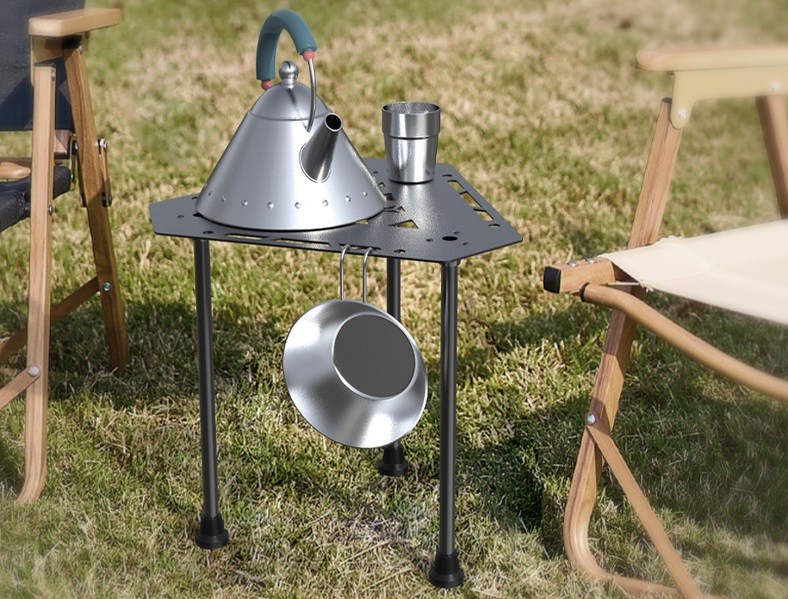 Mesa plegable portátil para acampar con orificio para colgar en el lateral