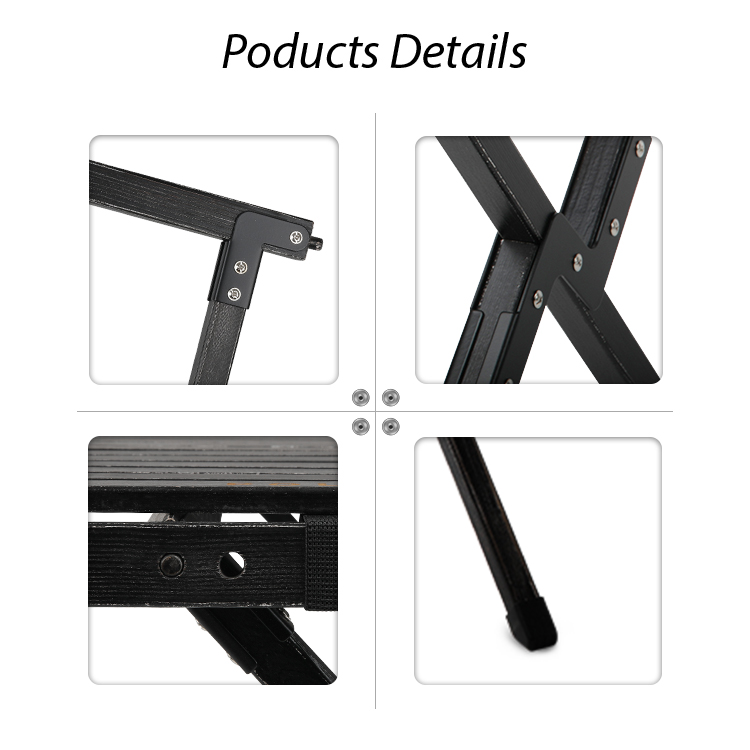 Mesa de camping de madera maciza negra para exteriores, mesa plegable tipo rollito de huevo con logotipo personalizado