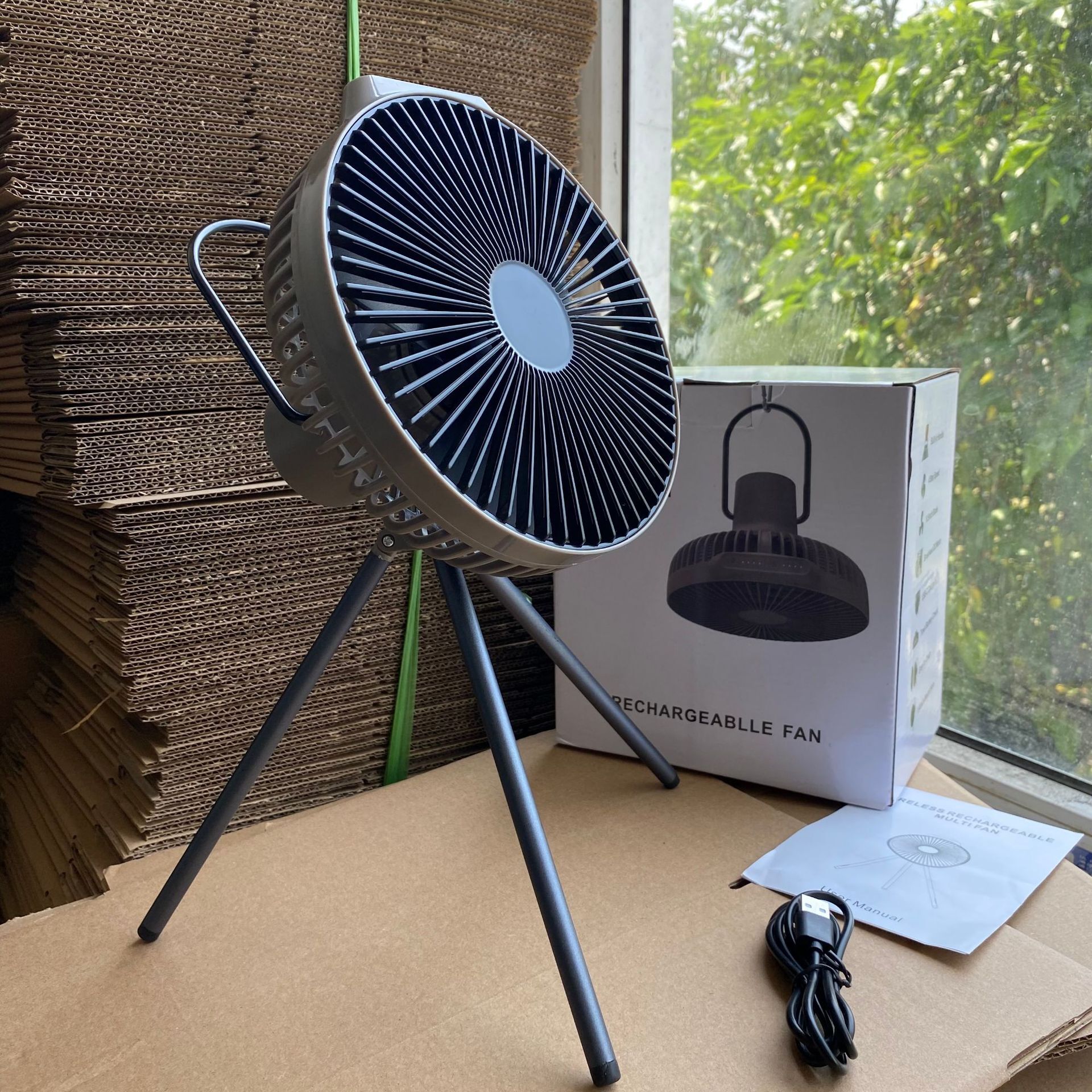 Ventilador de viento para tienda de campaña plegable recargable para exteriores con temporizador inteligente