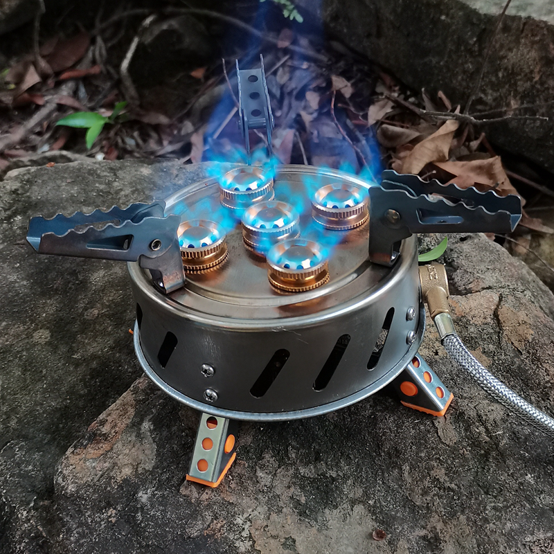 Estufa de camping para exteriores de cinco cabezales y alta potencia