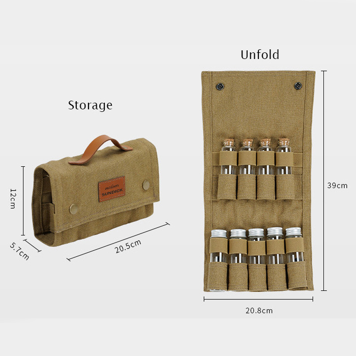 Bolsa de almacenamiento para botellas de especias para barbacoa de camping al aire libre de 9 piezas