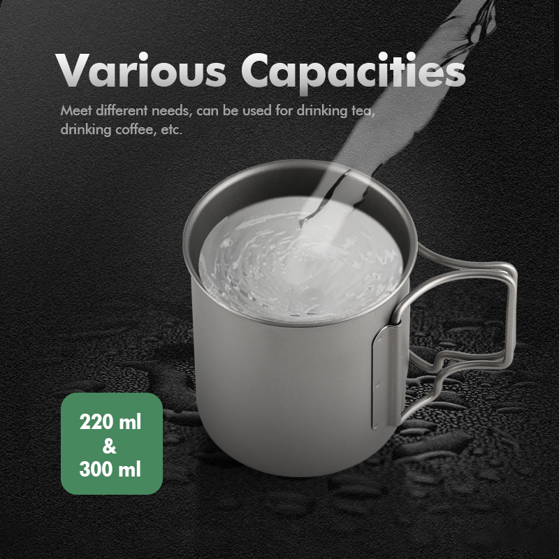 Taza de viaje ultraligera de titanio de 220 ml/300 ml para acampar, hacer senderismo y pescar