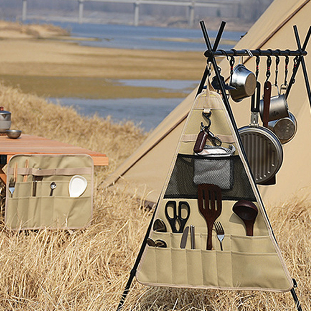 Bolsa triangular para picnic y acampada al aire libre, bolsa de almacenamiento para vajilla y utensilios de cocina
