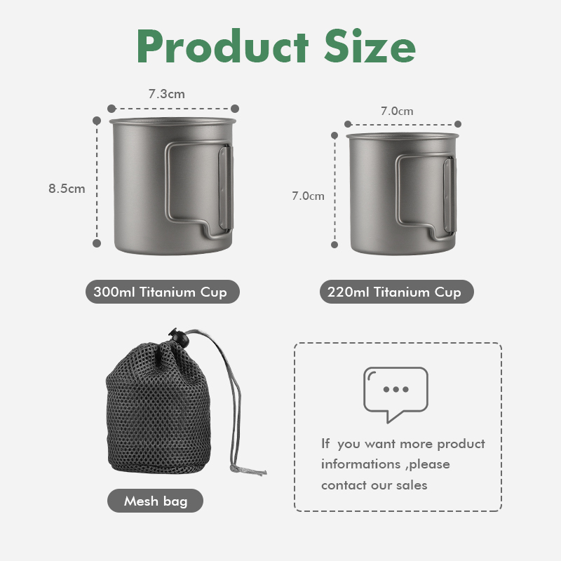 Taza de viaje ultraligera de titanio de 220 ml/300 ml para acampar, hacer senderismo y pescar