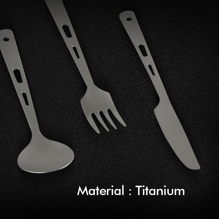 Juego de vajilla para acampar de titanio ultraligero: cuchara, tenedor y cuchillo